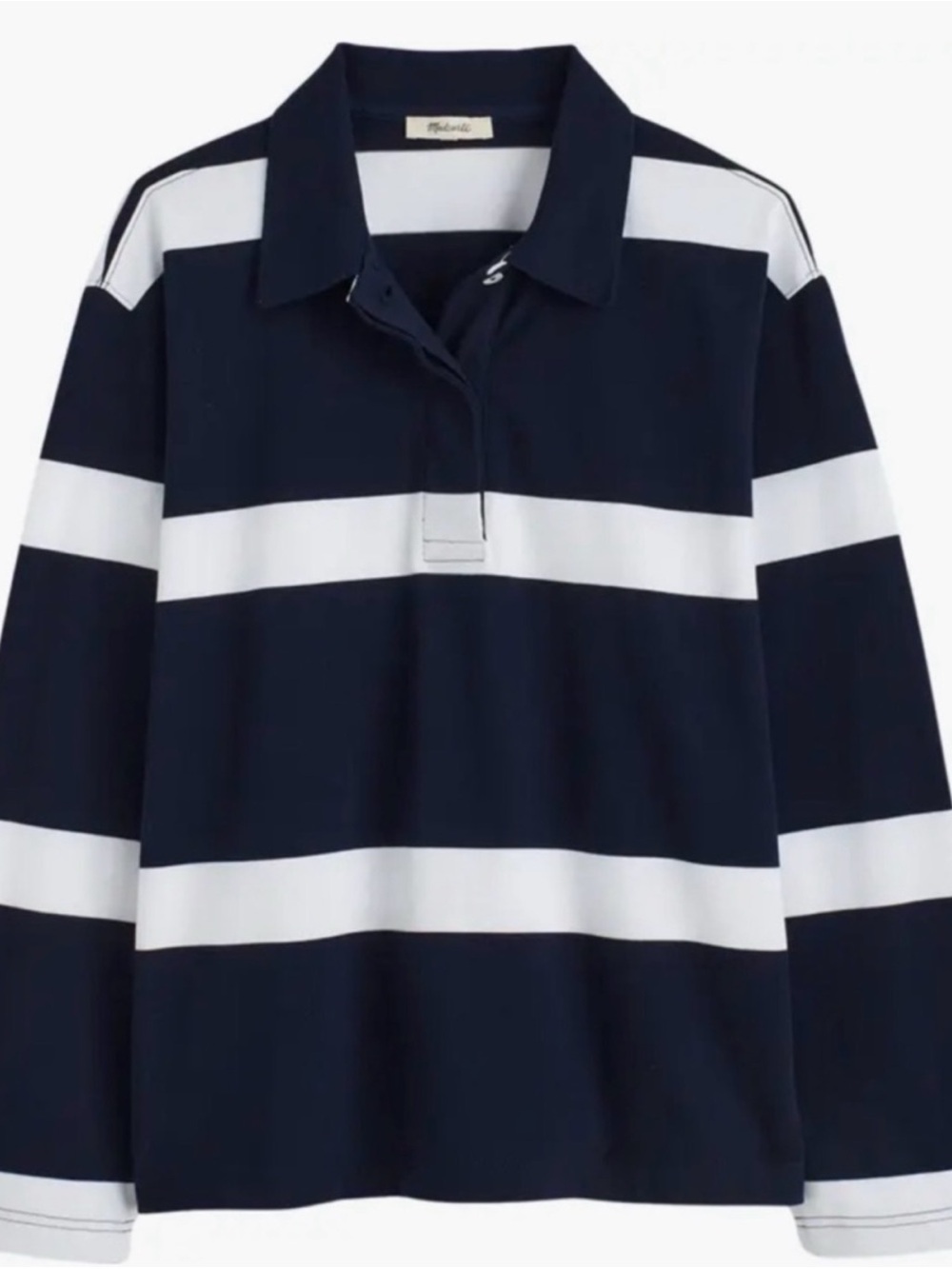 Madewell Rugby Polo Shirt Navy Blue White Stripe Women’s M NWT Preppy Heritage - Picture 3 of 9